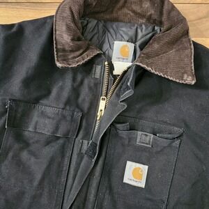 VTG Carhartt Jacket Black Size XL Corduroy Collar Workwear